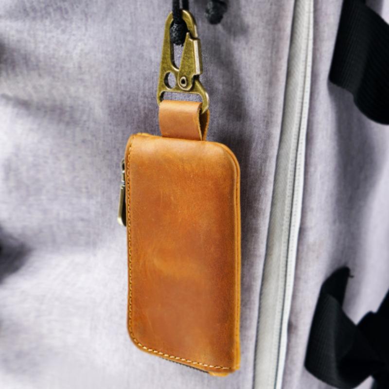 Genuine Leather Zipper Coin Purse Bluetooth Earphone Bag Key Organizer Card Bag Wallet For Women Men