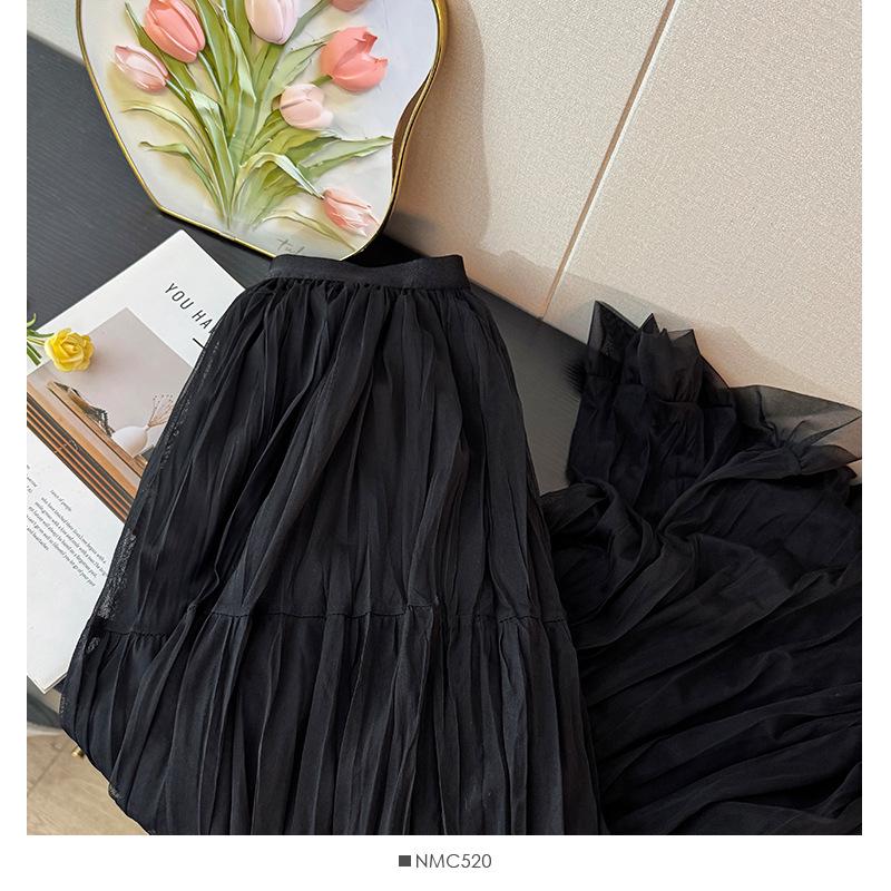 French Fairy-Tale High Waist Mesh Skirt - Women's Autumn 2025 A-Line Pleated Design