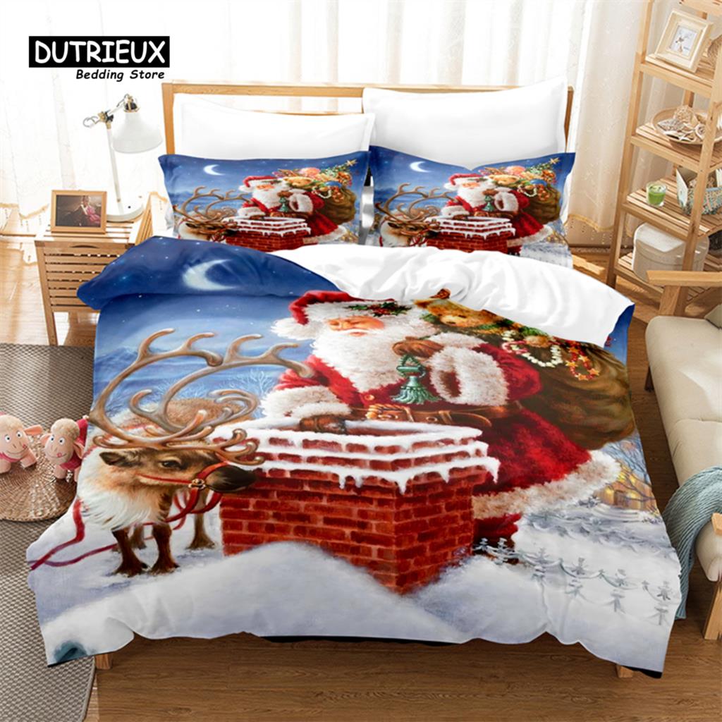 Christmas Digital Printing Bedding Set Christmas Santa Duvet Cover Set 3D Bedding Linen Queen Size Fashion Design