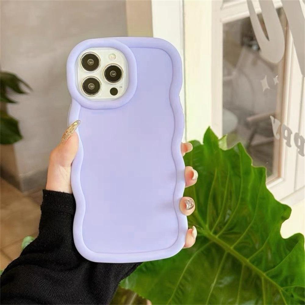 Solid color Macaron wave for iPhone15 mobile phone case Apple 16Pro large hole 12/13ins wind 15 full