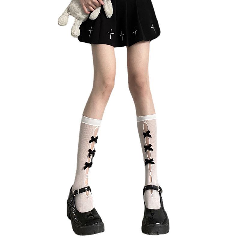 Bowknot Mid-Calf Hollow Out Cute French Girl Short Socks & Sweet Japanese Ruffled Leg Warmers