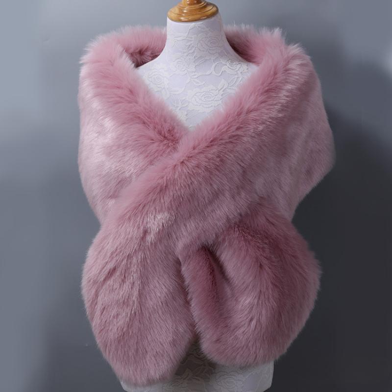 

Осень-зима роскошный искусственный мех шаль шарфы дамы плюшевые шарф накидка для свадебной вечеринки меховой болеро длинный накидка One Size розовый