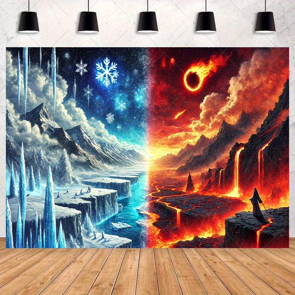 Ice and Fire Fusion Theme Backdrop Shocking Water Fire Elements Party Decoration Background Photography Studio Supplies Banner