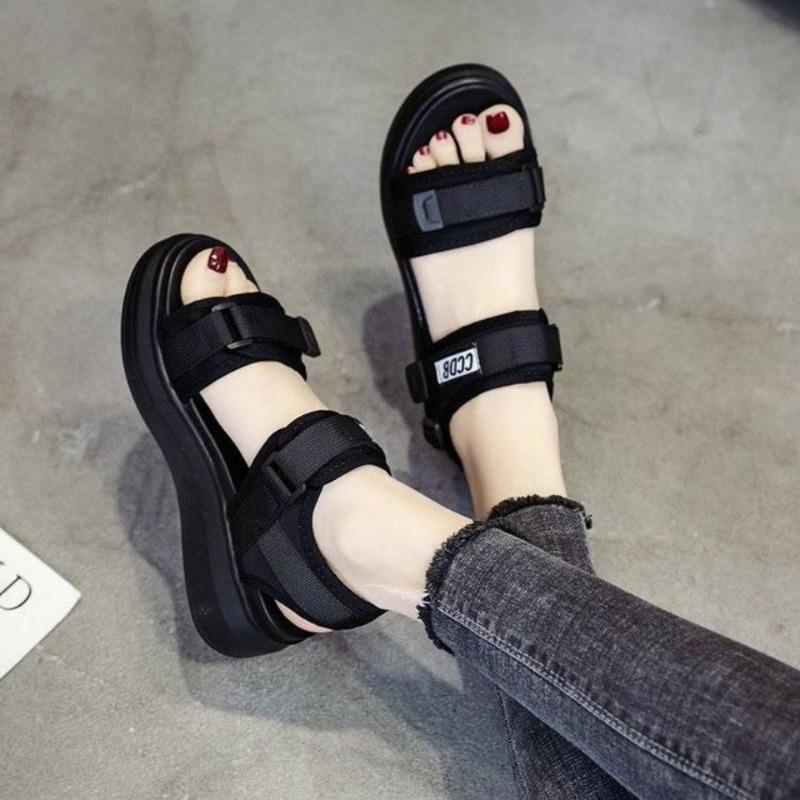 Fashion Trendy Sports Sandals 2024 Summer New Versatile Breathable Thick Sole Slope Heel Beach Women's Sandals Zapatillas De Deporte