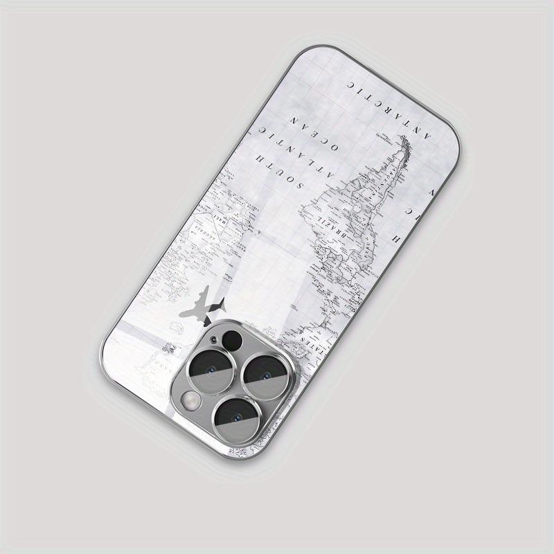 Creative Grey Map Plane Flight Print Pattern Electroplate TPU Case For iPhone 17 16 15 14 13 12 11 Pro Max Plus 16E 17 Air Cover