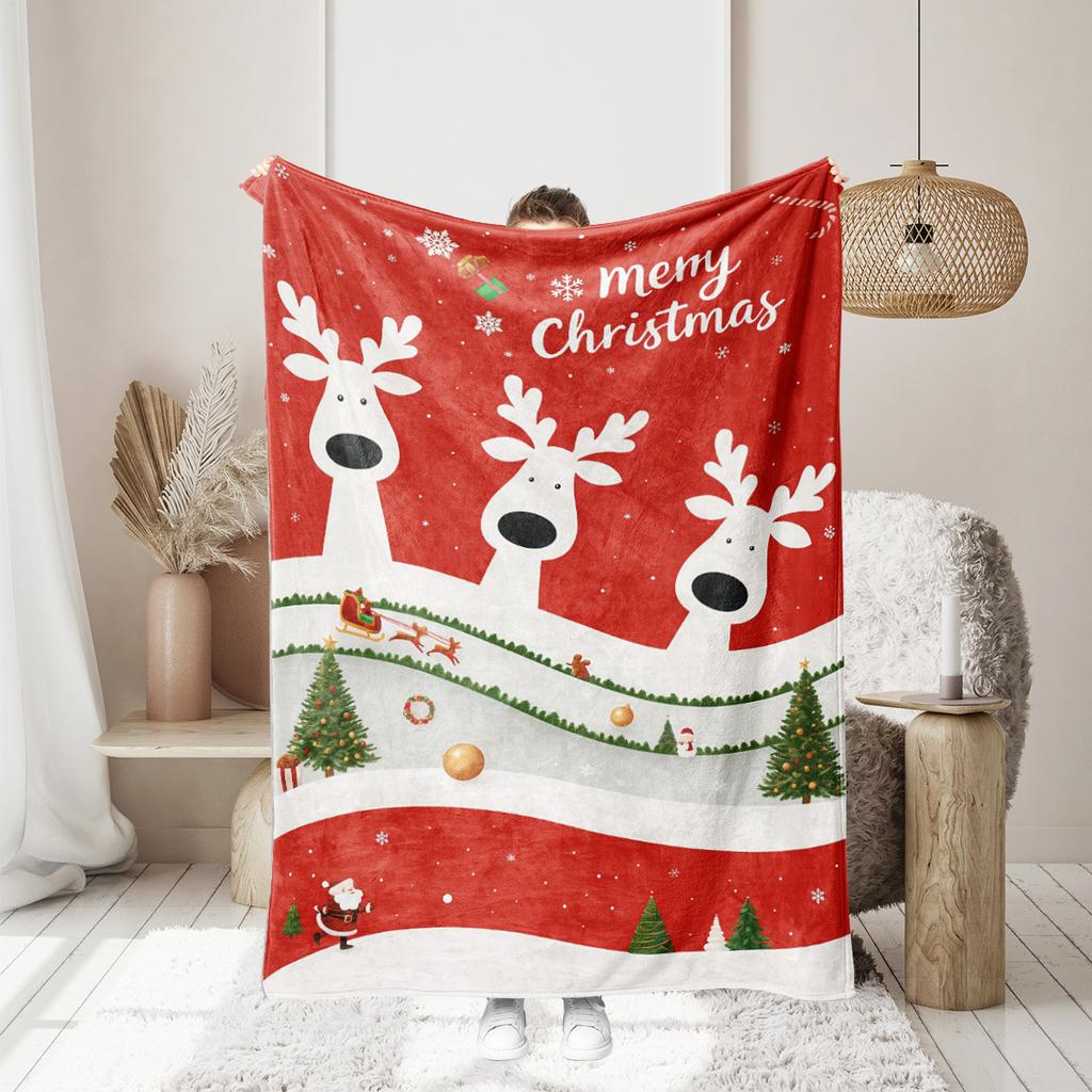 Christmas Cartoon Series Printed Blanket for Sofa Travel Camping Living Room Office Conditioning Blanket for All Seasons Gifts