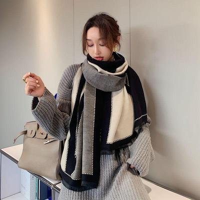 Women's Geometric Double-Sided Scarf: New Thick Imitation Cashmere Shawl for Winter