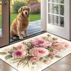 VIKAMA  Hallway Area Rug Luxury Pink Floral Print Entrance Mat Laundry Room And Bathroom Rug Home Decor