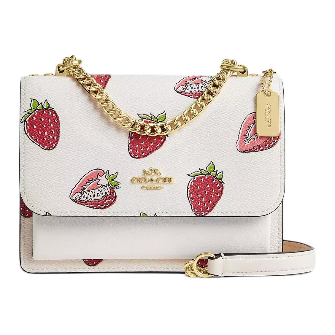 

Coach Klare 18 Strawberry Pattern Print Coated Canvas Crossbody Shoulder Bag Small Women Bags Gold Pink Multicolor CAP94-IMCAH Gift Box Set (Basic Set+Yellow Box)