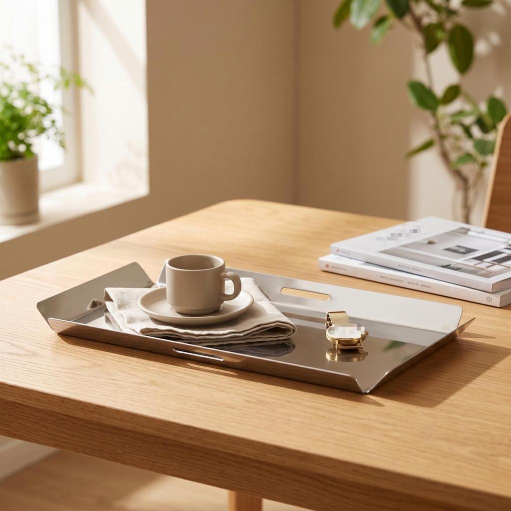 Metal Serving Tray Raised Sides Rectangular Folded End Panels Kitchenware