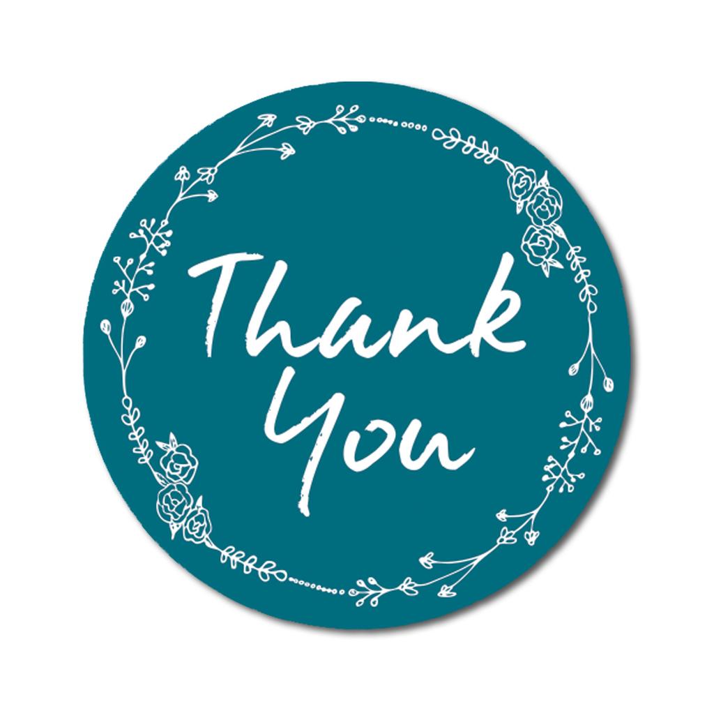 Darling Souvenir 1.6 Inches Round Rose Hand Draw Floral Wreath Black Thank You Stickers-45