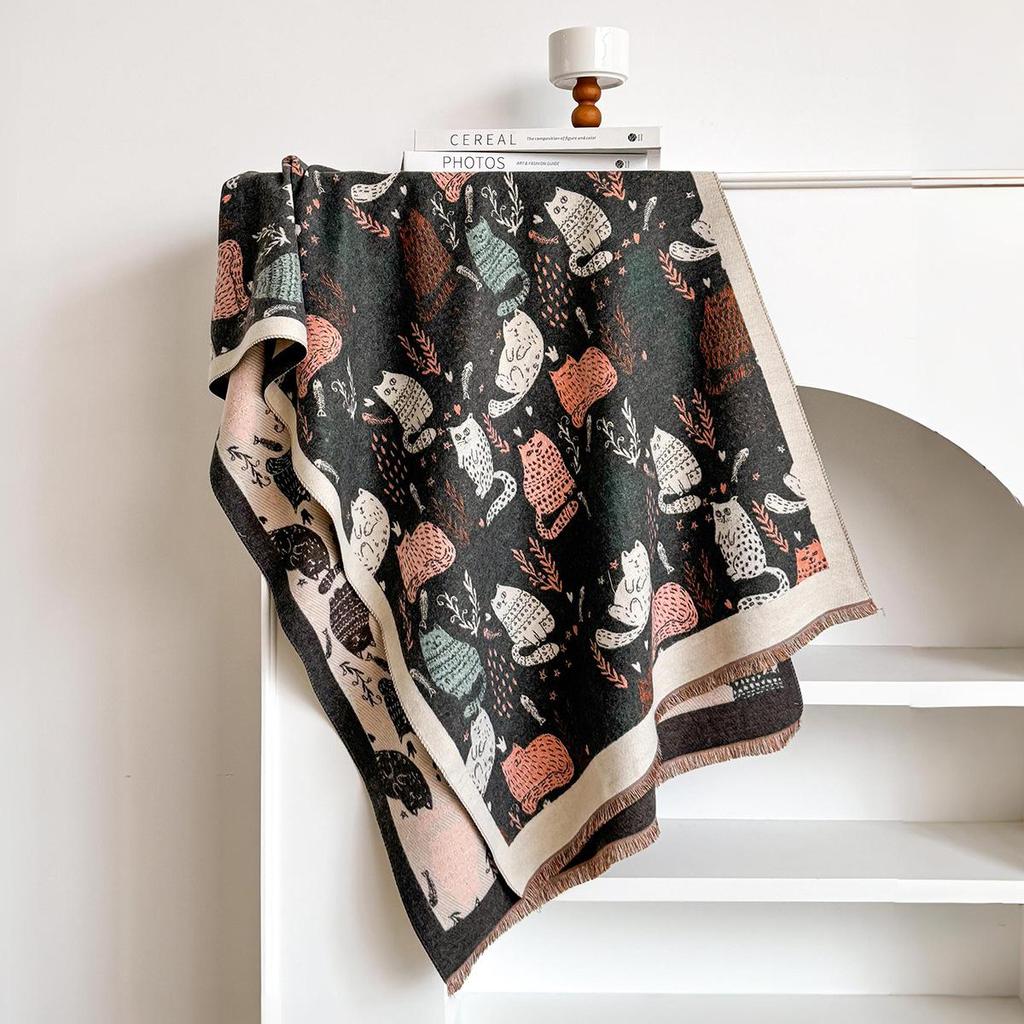 New Luxury Winter Thick Warm Abstract Cat Scarf Women Cashmere Shawl And Wraps Pashmina Neckerchief Bufanda Female Echarpe