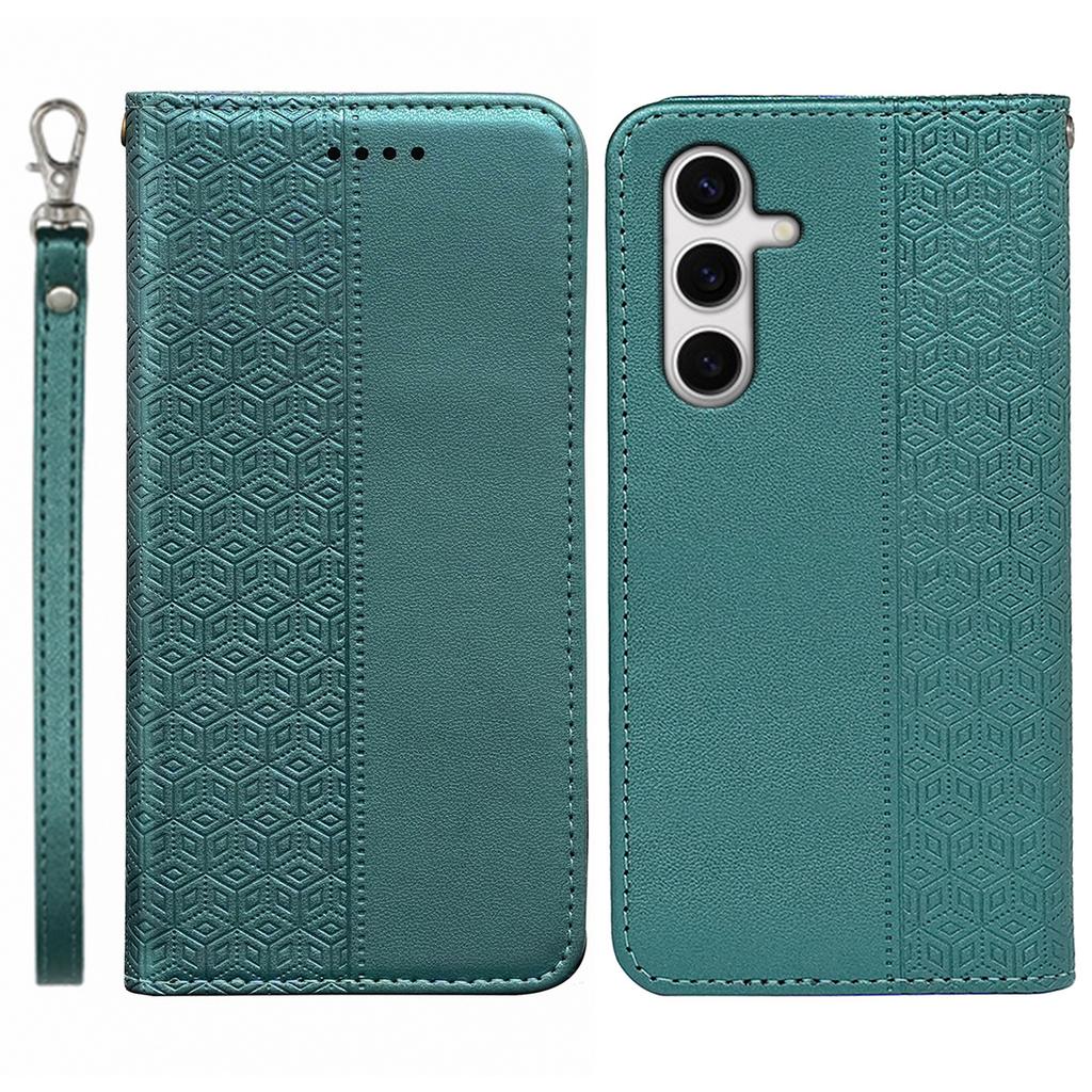 For Samsung Galaxy S24 FE Wallet Phone Case Strong Magnetic Checkered Pattern Imprint Leather Flip Cover