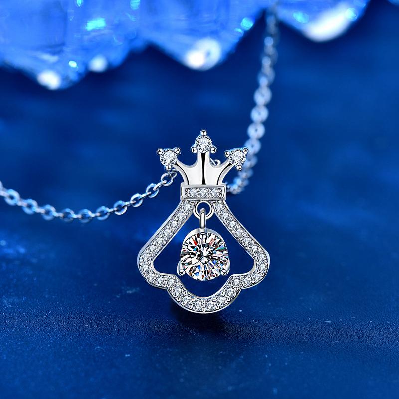 Real Moissanite Necklace Top Quality 925 Sterling Silver Crown Skirt Pendant Necklaces For Women Bride Sparkling Wedding Jewelry