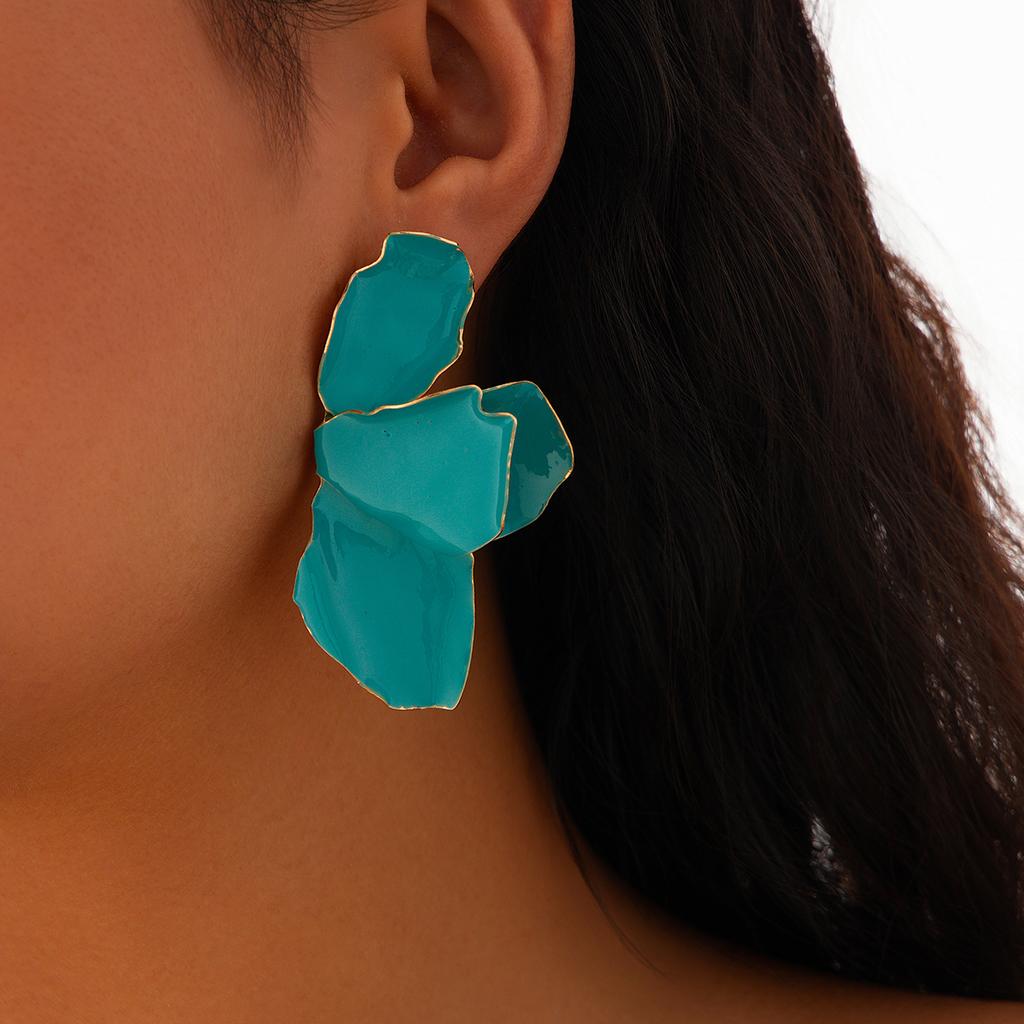 SHIXIN Elegant Colorful Half Flower Large Stud Earrings for Women Luxury Dripping Oil Petals Piercing Earrings Wed Party Jewelry