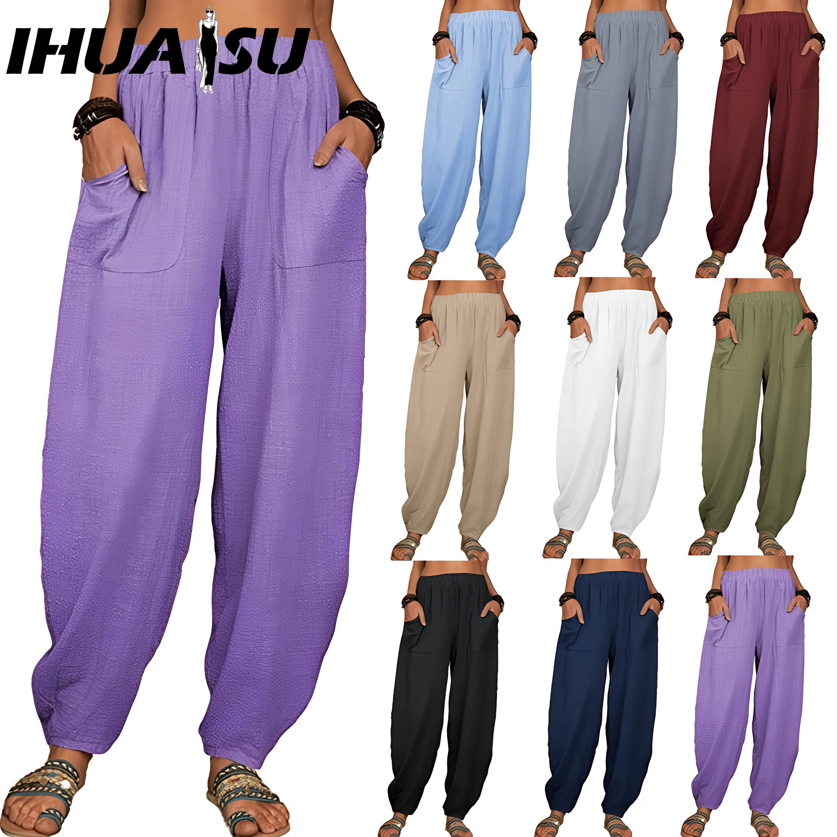 

IHUASU Women s Fashion Casual Solid Color Print Pants & Capris S белый