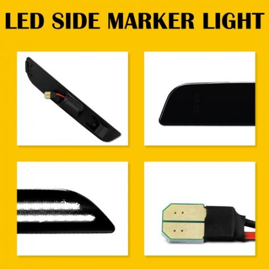 For 2010-2014 Ford Mustang Smoked Lens Front & Rear LED Side Marker Lights 2PC