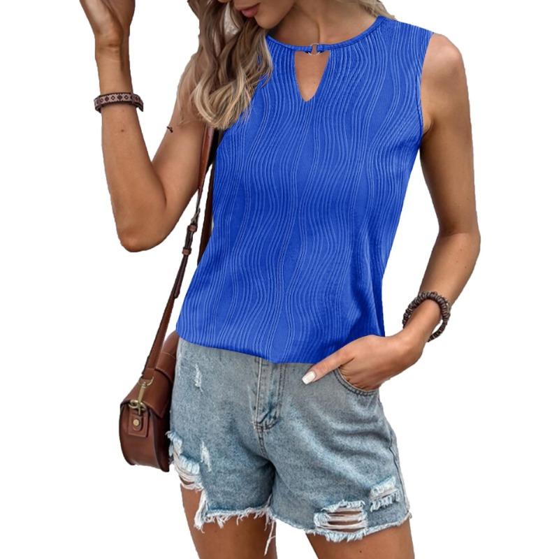 Dámský top bez rukávů s výstřihem do V, letní ležérní, základní velikost