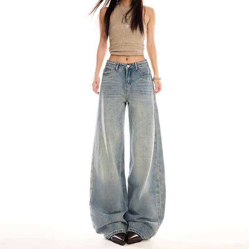 Women s Light Blue Retro Frayed Wide-Leg Denim Jeans Extra Large (XL)