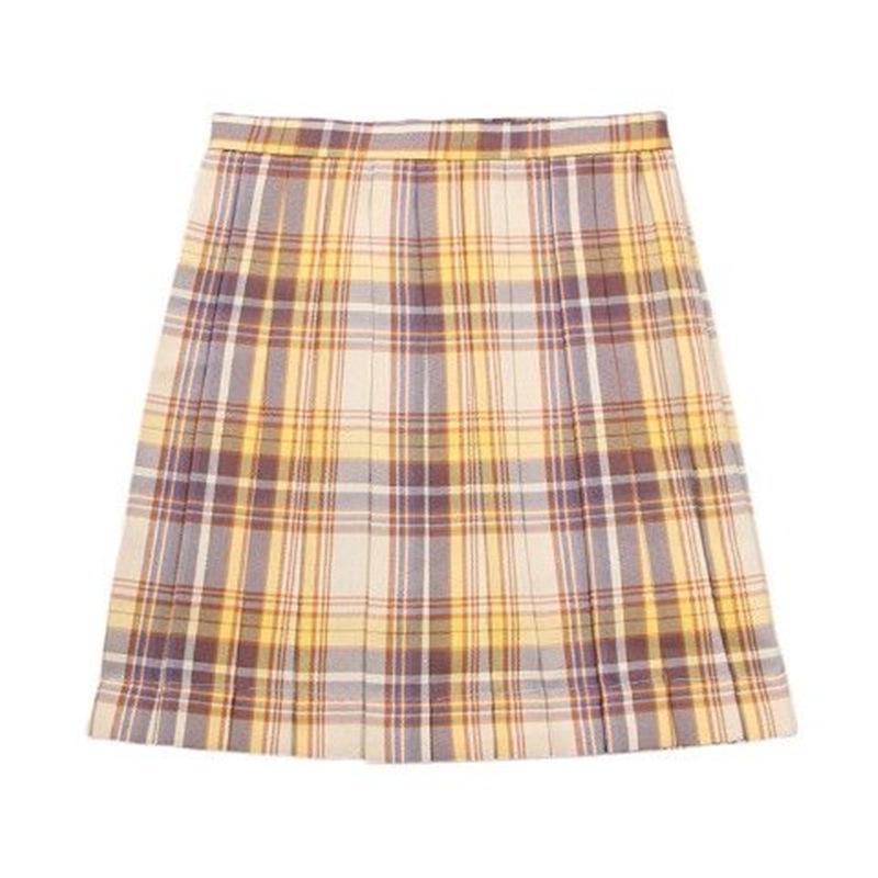 Yamabuki JK Academy Style Female Student Uniform: White Shirt & Pleated Plaid Midi Skirt Set
