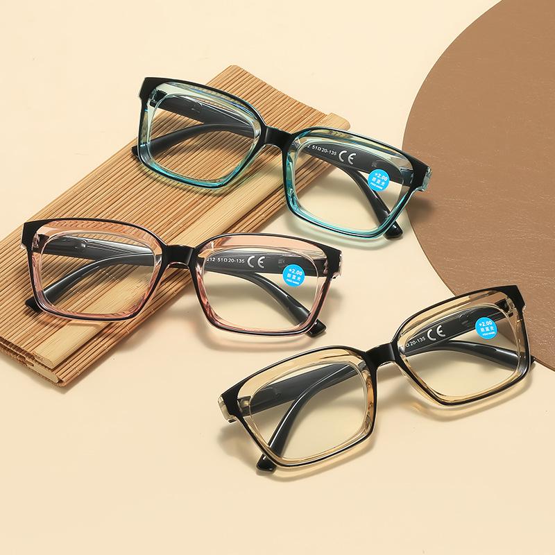 Vintage Large Frame Reading Glasses Fashion Anti Blue Light High-definition Eye Protection Spring Leg Glasses Diopter To +4.0