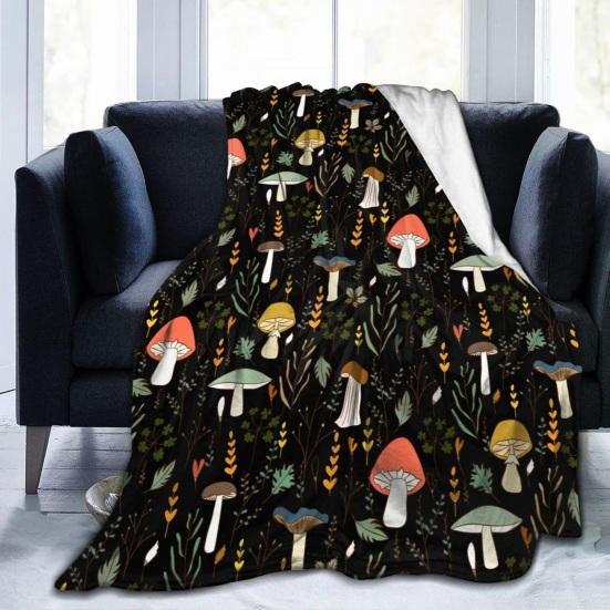 Mushroom Blanket Machine Washable Soft Flannel Blanket Warm Cozy Throw Blanket for Kids Adults Farmhouse Bed Sofa Couch
