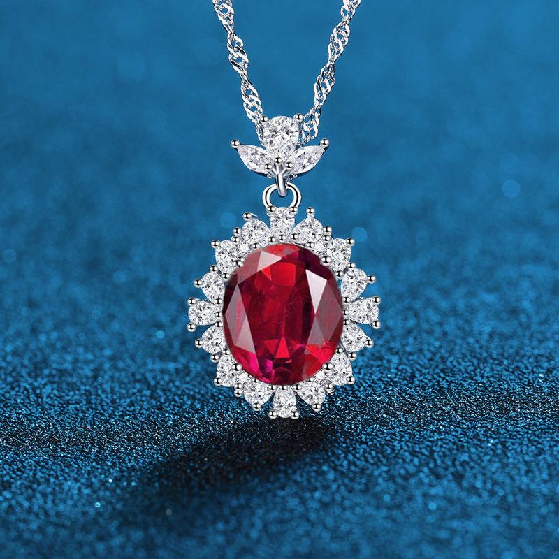 S925 Sterling Silver Gemstone Necklace: Blue, Yellow, Red, Green Retro Luxury Style for Women
