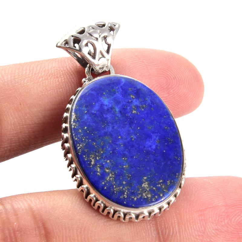 Natürlicher Lapislazuli Edelstein 925 Massives Sterlingsilber Geschenkanhänger 1,7" M4N78