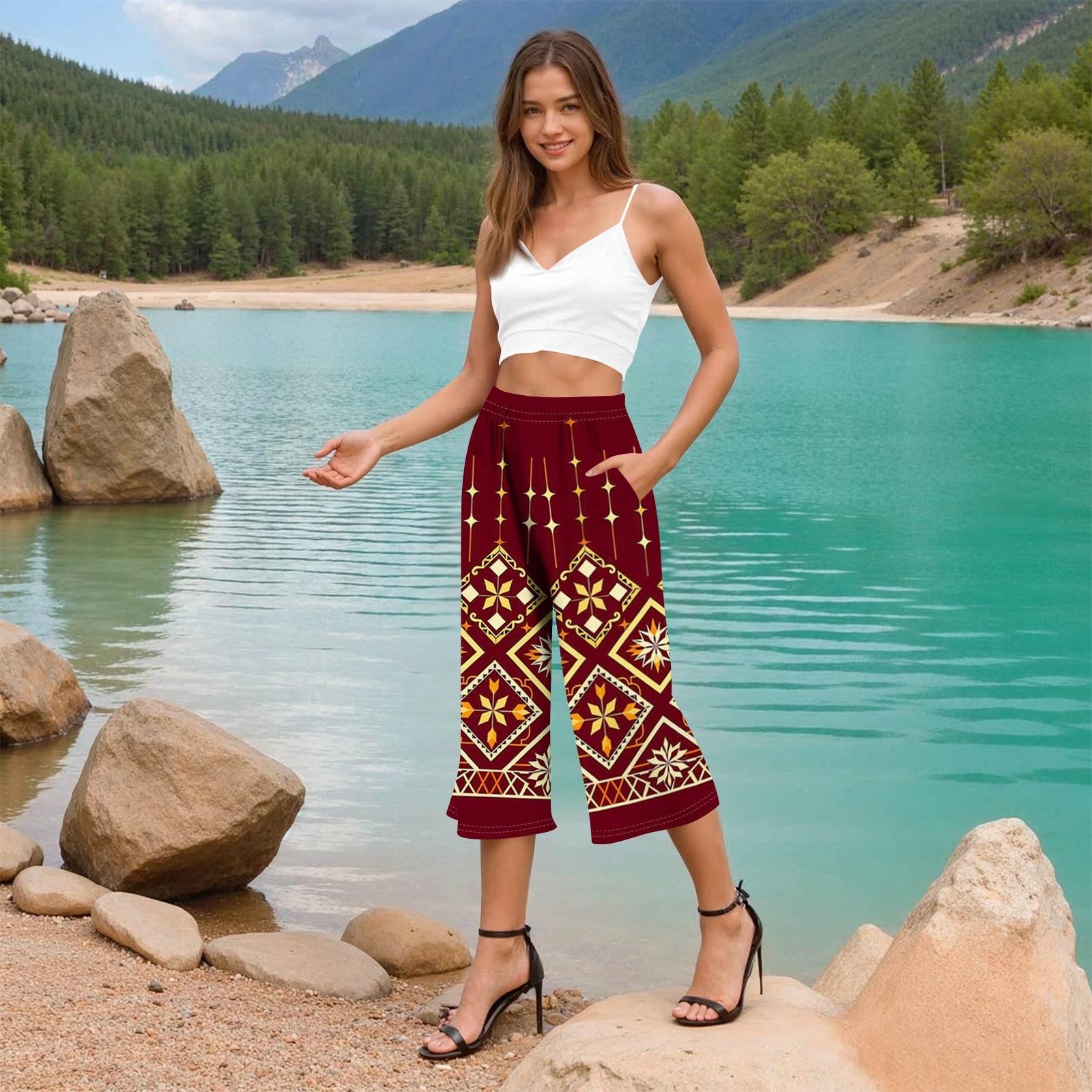 

Женские повседневные брюки с принтом и высокой талией, тренировочные брюки, брюки 3/4 L винный