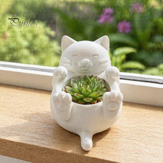 Bedroom Vanity Organizer 3D Fortune Cat Desk Storage Box, Cute Money Jewelry Multi-functional Slot for Rings, Mini Planter Home Decor Figurine,