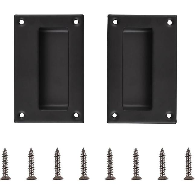 MOROBOR 2 PCS Black Flush Pulls Rectangular Sliding Door Embedded Handles Stainless Steel Recessed Flush Finger Pull Sliding Closet Handle for Drawer