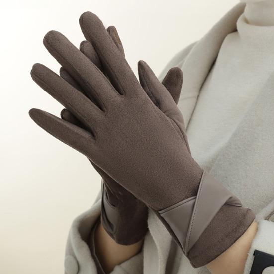 Women Suede Winter Gloves Touch Screen Thermal Gloves Plush Lining Warm Gloves for Travel Commuting Driving Dating