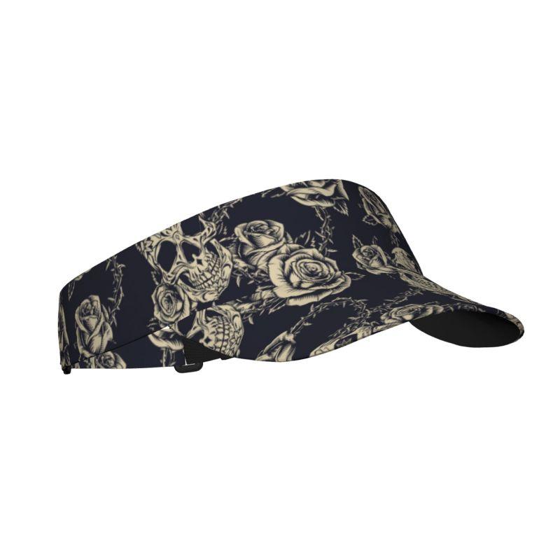 

Vintage Skull Rose Sports Sun Visor Hats Adjustable Men Women Lightweight Packable Empty Top Visor Hat for Running Hiking Tennis