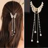 Diamond Studded Angel Wing Tassel Hair Clip with Pearl Flower And Butterfly Design, a Chic Shark Clip for Elestyles, a Sweet And Air Accessory That I