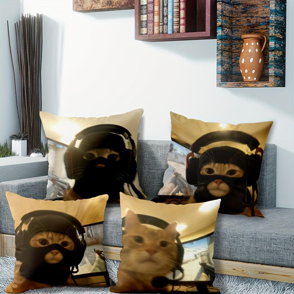 1/4pcs Funny Cat Headphones Pillowcase Sofa cushion cover home bedroom room decoration