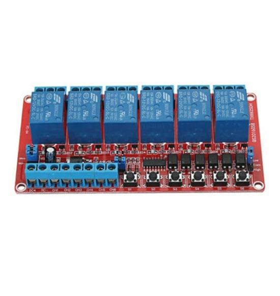 6-Channel Interlock Relay Switch Module, Self-Locking, High/Low Trigger, DC 12V