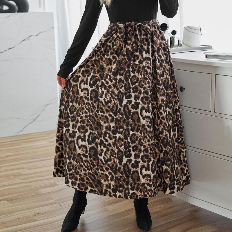 Women's New Autumn and Winter Long Dress Senior Sense of Fashion Thin Leopard Fashion Long Skirt
