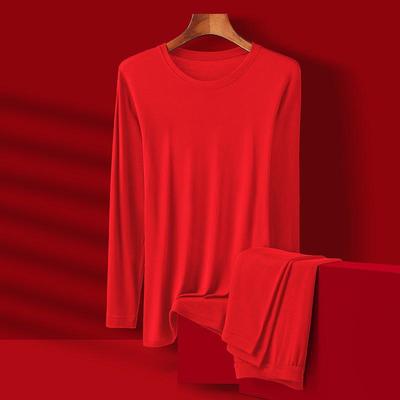 Red Double-Sided Seamless Men's Thermal Underwear Set - Snake Year Zodiac Lenzing Modal Edition