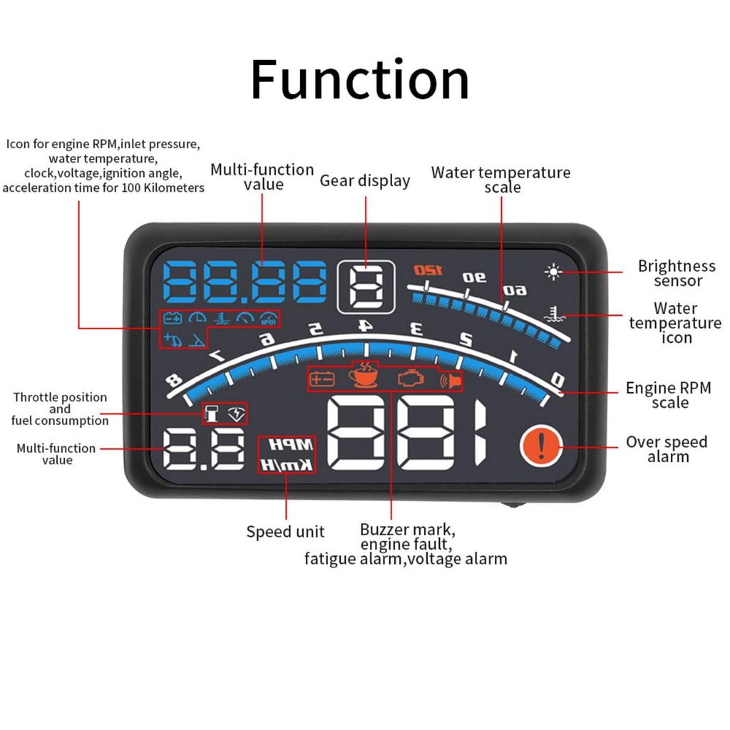Car Head-Up Display Hud Trip Computer Intelligent Digital Speed Fuel Consumption
