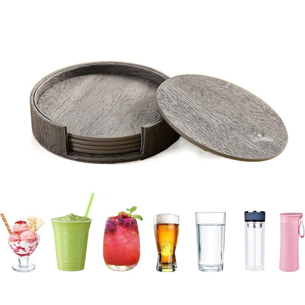 6 Pcs Holder Set Leather Coaster Waterproof Coffee Mug Cushions Common Size Cup Mat  Bar