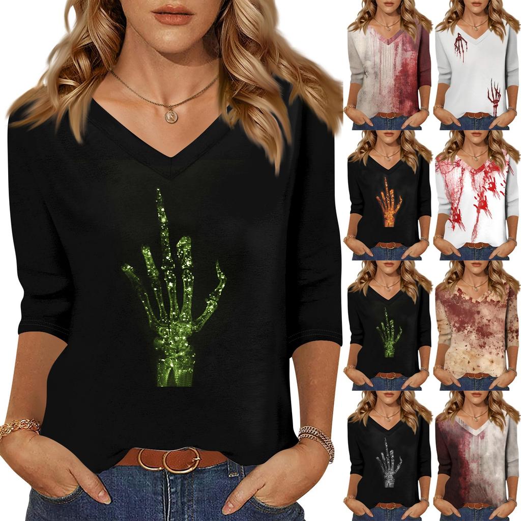 3/4 Sleeve Shirts For Women Cute Print Graphic Tees Blouses Casual Plus Size Basic Tops Pullover
