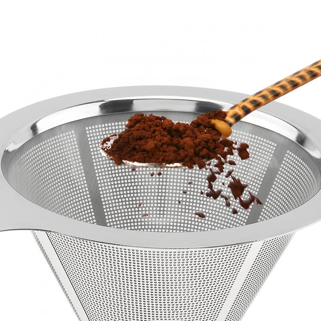 Pour Over Reusable Paperless Double  Mesh Design Coffee Filter for 1-2 Cups, Stainless Steel Cone Coffee Dripper