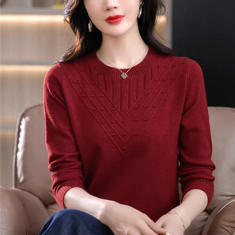 Warme Strickpullover-Oberteile für Damen im Frühling und Herbst im westlichen Stil, Mutterkleidung, langärmelig, lockerer, großer, dünner Pullover