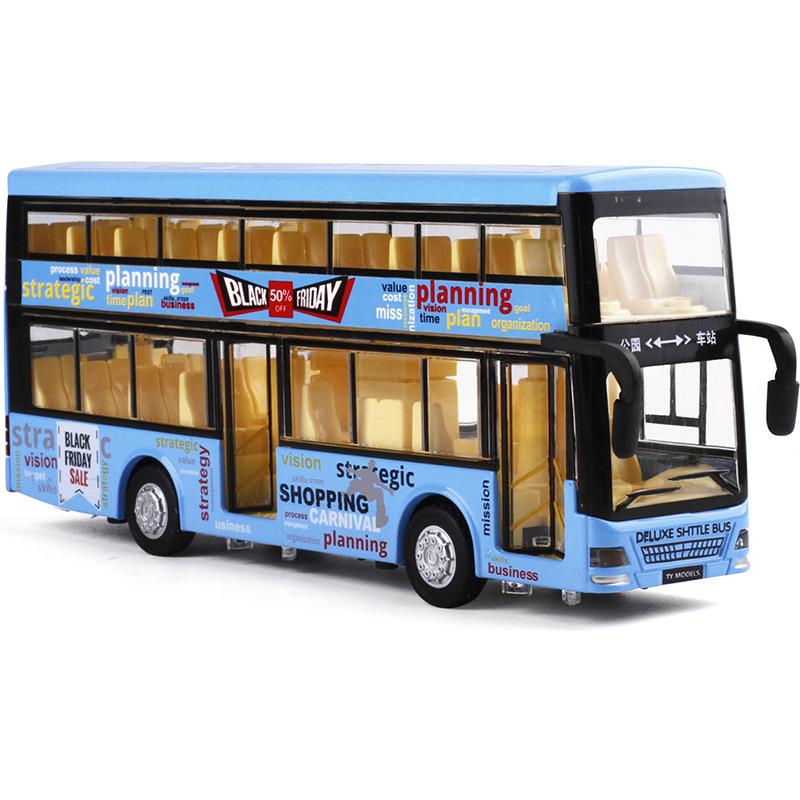 Doppeldeckerbus Legierung Automodell kann die Tür öffnen, um den Ton und das Licht zu starten Kinderspielzeugauto B299
