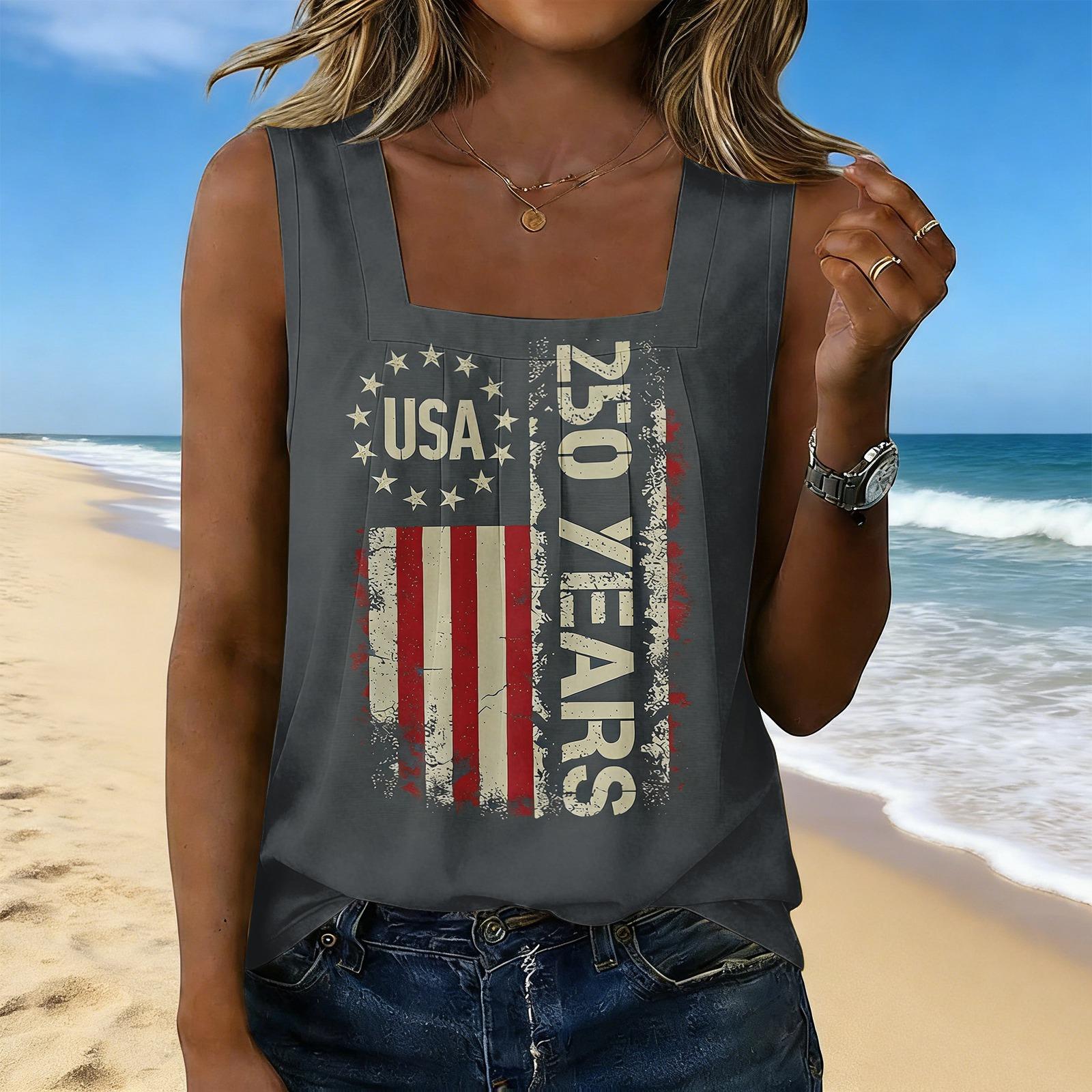 Women s Fashion Sexy Pleated Square Neck Sleeveless Vest Top S