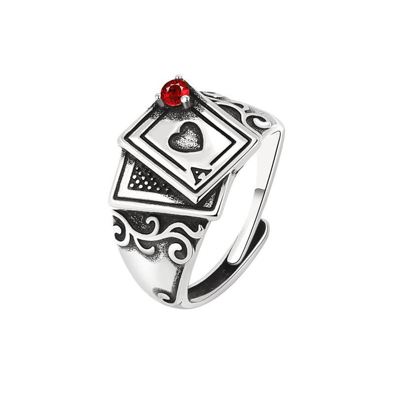 New Fashion Vintage Lucky Poker Opening Rings For Women Men Playing Card Finger Stainless Steel Ring Fashion Party Jewelry