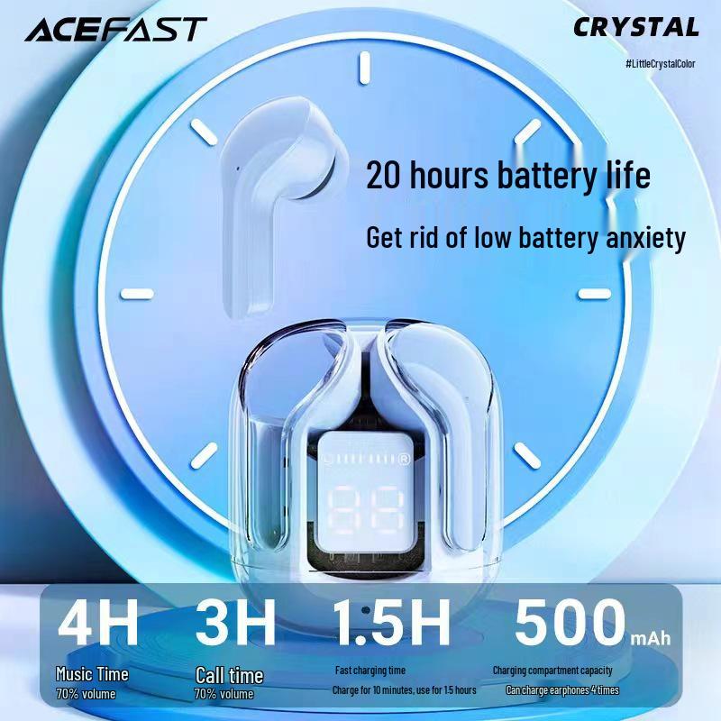 Air39 Transparent Wireless Bluetooth Earbuds with Digital Display, Dual Stereo, Long Battery Life, Ideal for Gaming