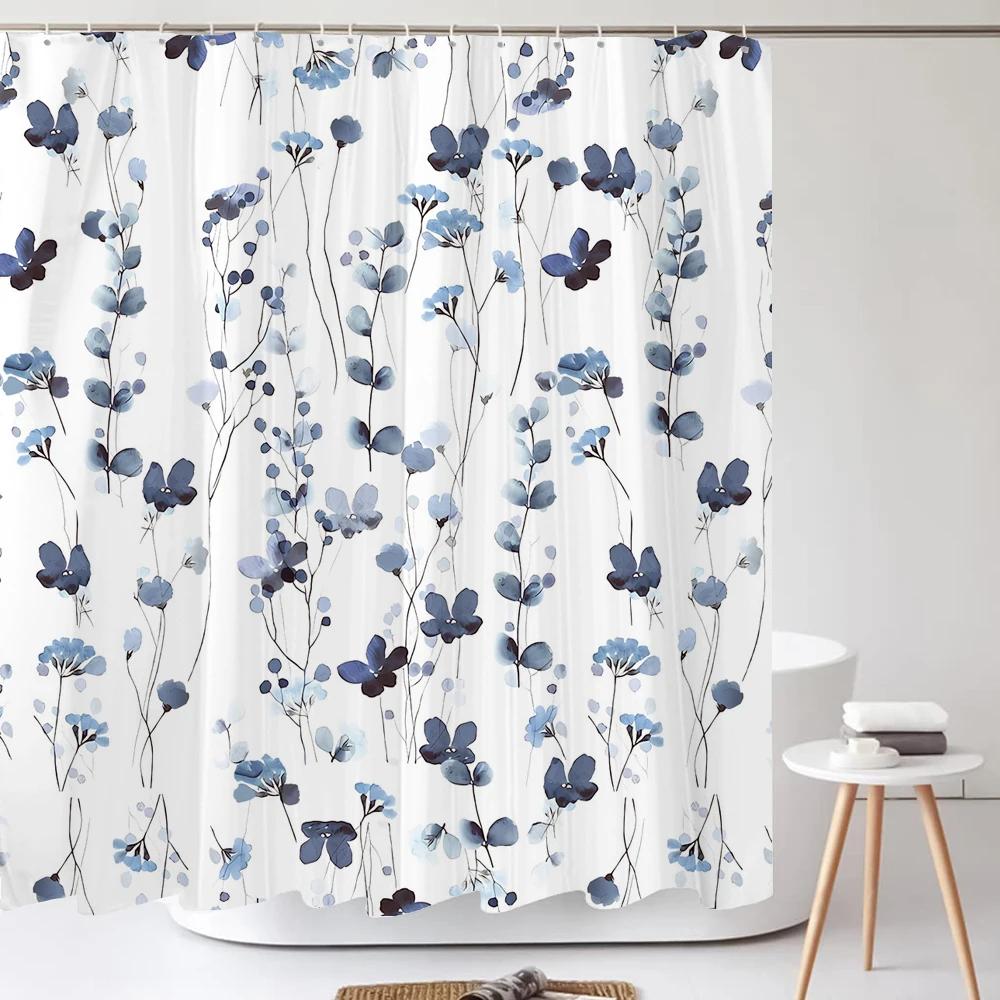 1 Pcs nordic beautiful flowers waterproof shower curtain, rose flower bathroom decoration curtain, with plastic hooks