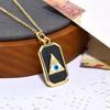 European & American Rectangle Devil Eye Pendant Necklace - Copper Gold-Plated with Drip Oil Finish for Men & Women