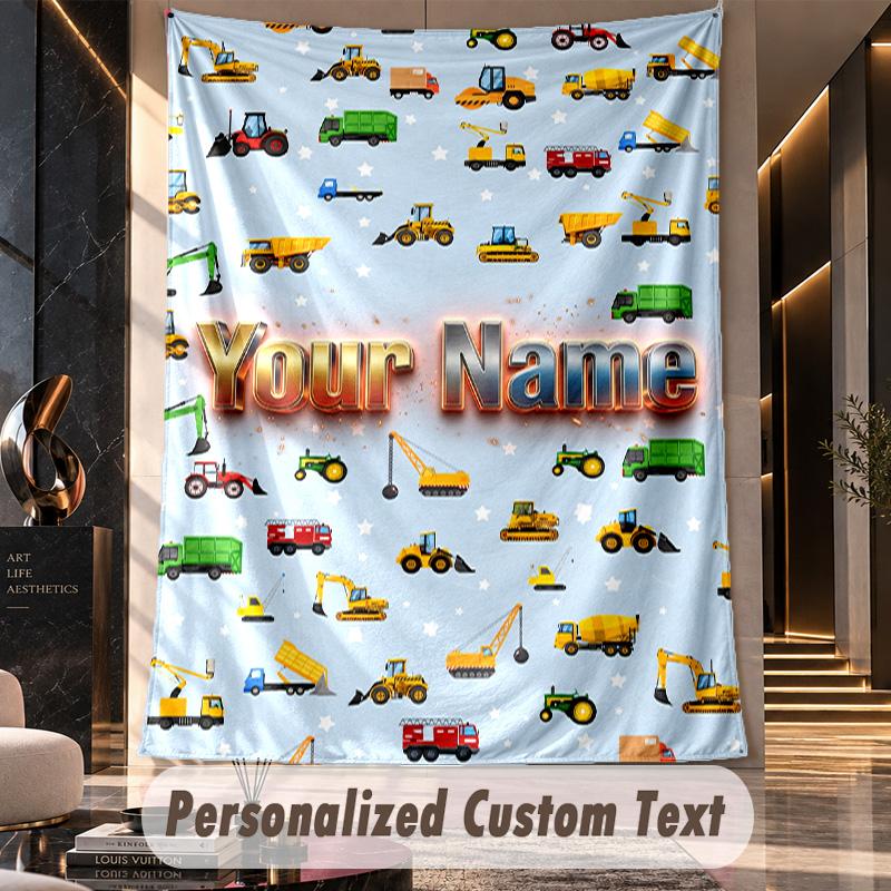 Construction Vehicles (1) Theme Custom Tapestry Personalized Custom Name Text Wall Hanging Tapestry Home Decor Background Cloth